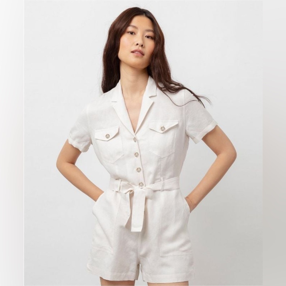 Rails Women's Georgie Stone Short Romper Jumpsuit Short Sleeves Beige Size M